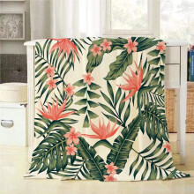 Tropic Flowers Throw Blanket Dark Green Light Yellow 40x50
