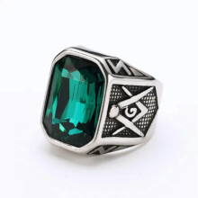 Men's Stainless Steel Masonic Ring Silver Green Size 7-13