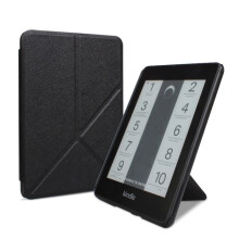 Schwarze faltbare PU-Lederhülle kompatibel mit Kindle 2024 (6 Zoll) - Smart Sleep, Stoßfest