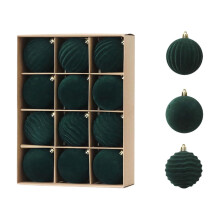 Velvet Christmas Tree Ornaments Green 2.36 Inch 12 Pcs