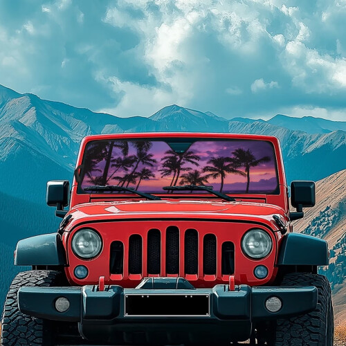 Purple Palm Tree Windshield Sunshade for Jeep Wrangler 2