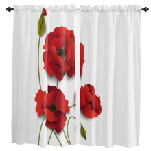 Red Corn Poppy Flower Curtains 2-Pack