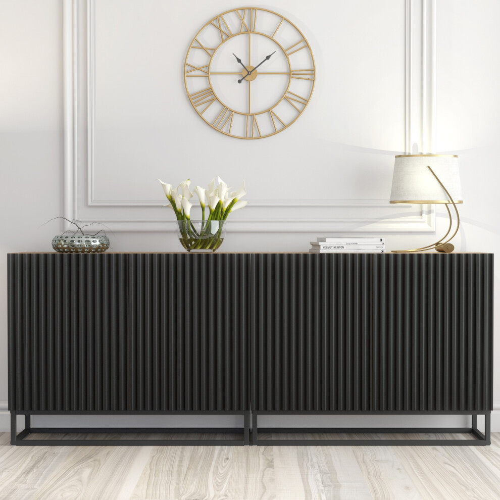Creative Furniture Ripple Oak & Black 200Cm Duo Sideboard - Modern Fluted Design