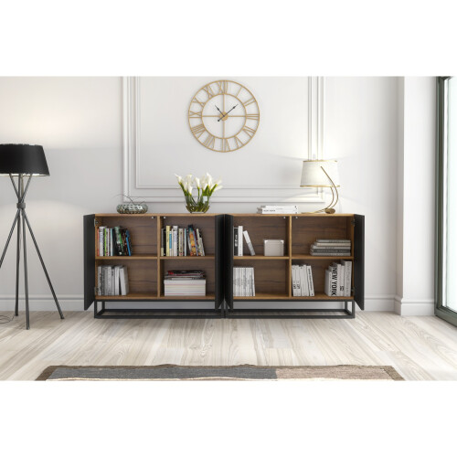 Creative Furniture Ripple Oak & Black 200cm Duo Sideboard - Modern Fluted Design 1