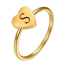 Women's Stainless Steel Peach Heart Initial Ring Gold Size 7