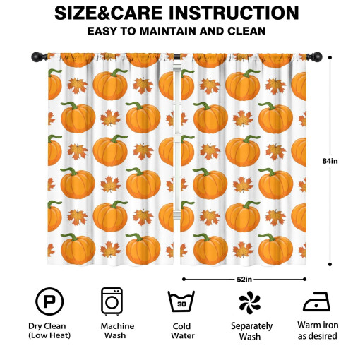 Pumpkin Pattern Thanksgiving Curtains 2 Pack 52x84 in Rod 1