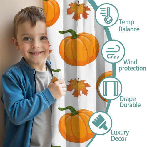 Pumpkin Pattern Thanksgiving Curtains 2 Pack 52x84 in Rod 2