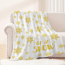 Snowflake Christmas Throw Blanket White Gold 50x60 inch
