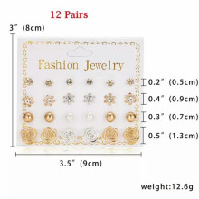 Crystal Rhinestone Pearl Stud Earrings Set Gold Flower 12