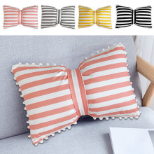 Striped Wool Decorative Pillow with Bow 19.6x13 Inch