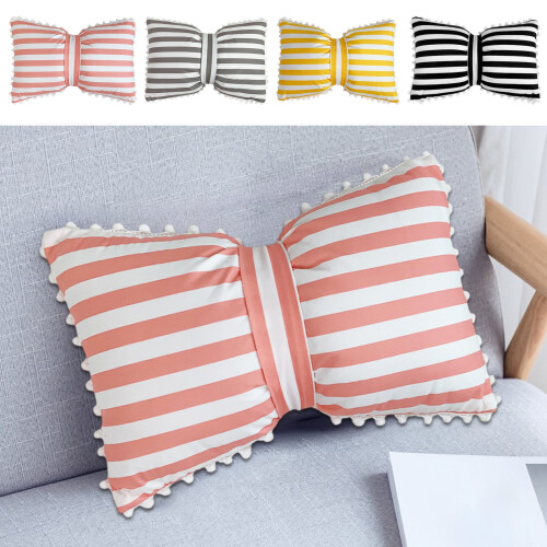Striped Wool Decorative Pillow with Bow 19.6x13 Inch