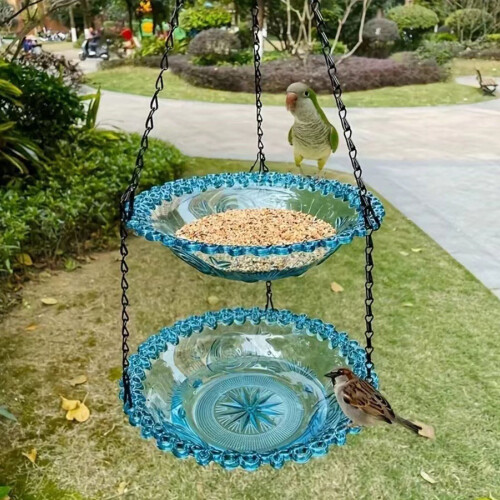 Window Bird Feeder Hanging Tray with House Design
