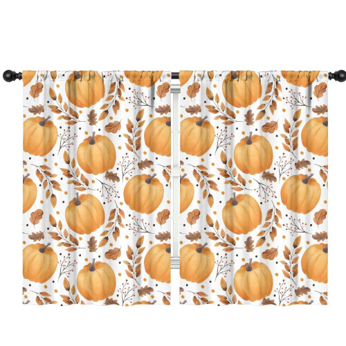 Pumpkin Pattern Thanksgiving Curtains 2 Pack 42x63 in Rod