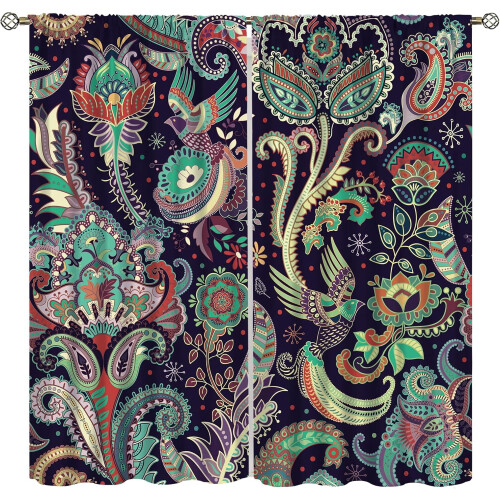 Boho Curtains Geometric Ethnic Floral Pattern Blackout 2