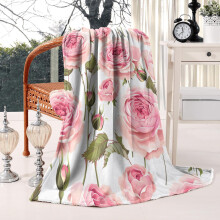 Vintage Floral Throw Blanket Pink Rose Peony Design 50x60 in