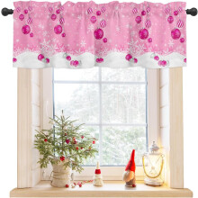 Pink Christmas window valance with snowflakes and balls