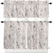 Pink Botanical Kitchen Curtains Set 3 pcs 36 inch Rod Pocket