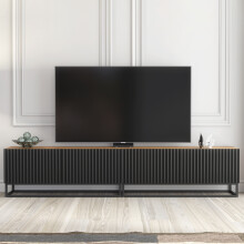 Ripple Duo 200cm TV Unit - Oak & Black Modern Fluted Design