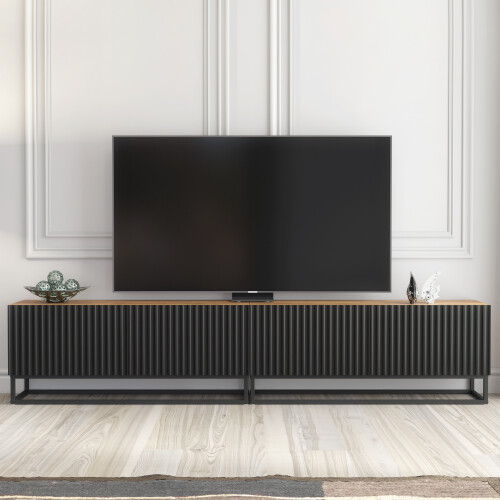 Creative Furniture Ripple Duo 200cm TV Unit - Oak & Black Modern Fluted Design