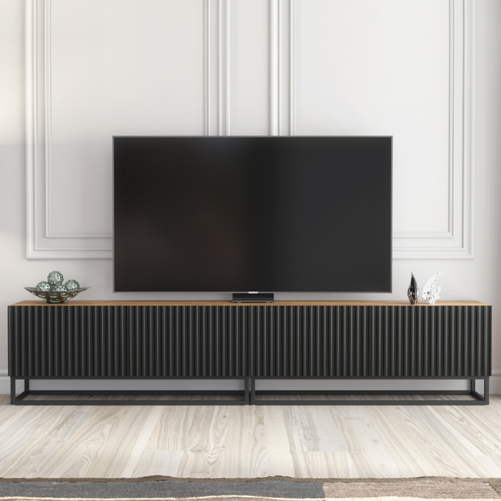 Creative Furniture Ripple Duo 200Cm Tv Unit - Oak & Black Modern Fluted Design