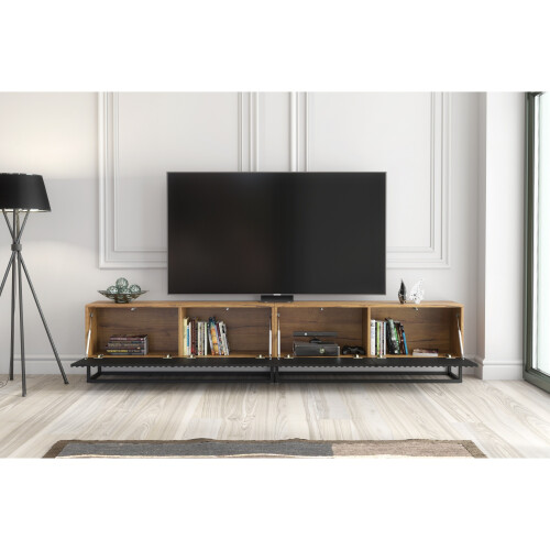 Creative Furniture Ripple Duo 200cm TV Unit - Oak & Black Modern Fluted Design 2