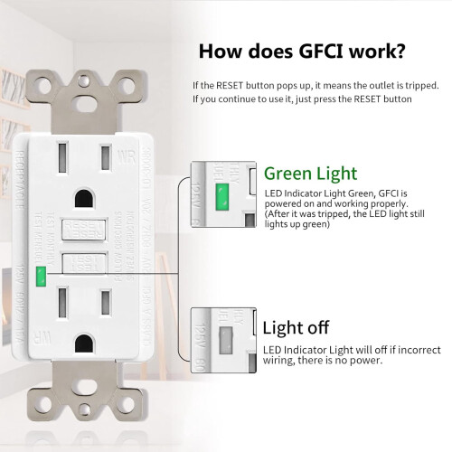 White 20A GFCI Outlet with LED Indicator 120V 2