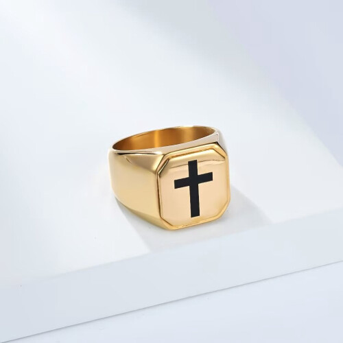 Stainless Steel Cross Ring Gold Tone Size 11 1