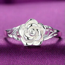 Silver Rose Flower Ring for Women Size 5-10