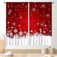 Christmas Kitchen Curtains Red White Snowflakes 2 Panels
