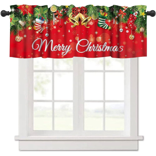 Red Christmas Snowflake Kitchen Valance 54x18 Inch 1 Panel