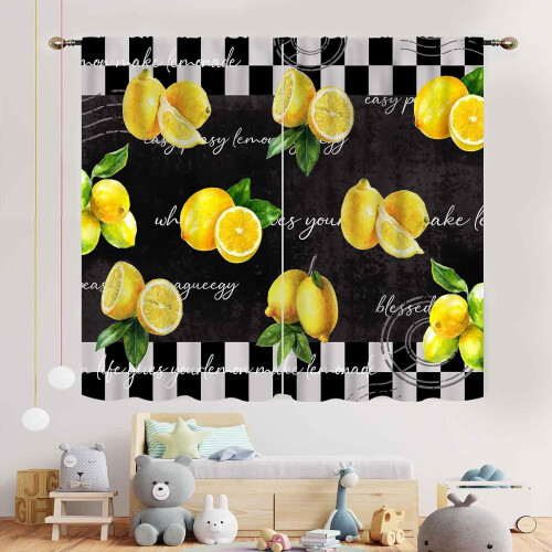 Yellow Lemon Kitchen Curtains Vintage Retro Fruit Pattern 2 2