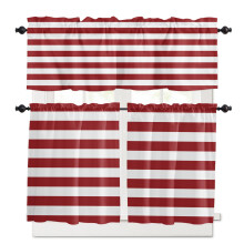 Christmas Red Kitchen Curtains and Valances Set with White