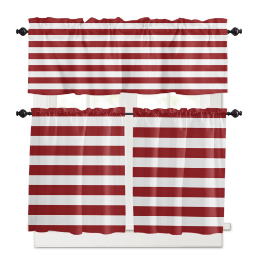 Christmas Red Kitchen Curtains and Valances Set with White