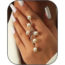 Gold Pearl Ring for Women Chunky Adjustable Stacking Ring