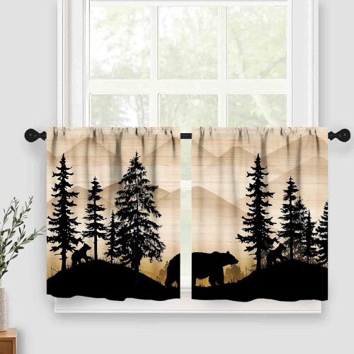 Farmhouse Cabin Curtain Valance Rustic Bear Design Brown 2