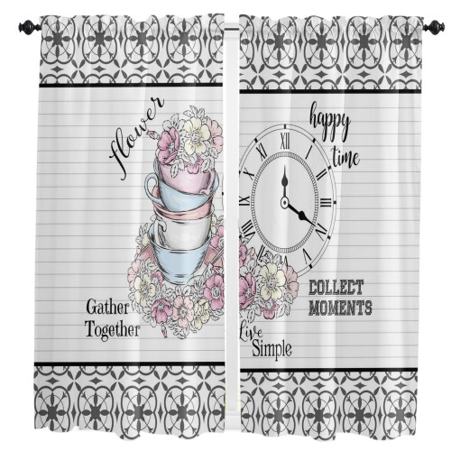 Flower Tile Texture Curtains for Living Room Kitchen Bedroom 1