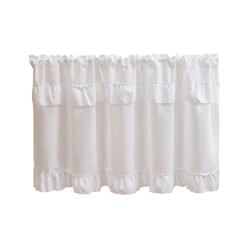 Ruffled Half Curtain White Lightweight Fabric 17.72x39.4 in 1