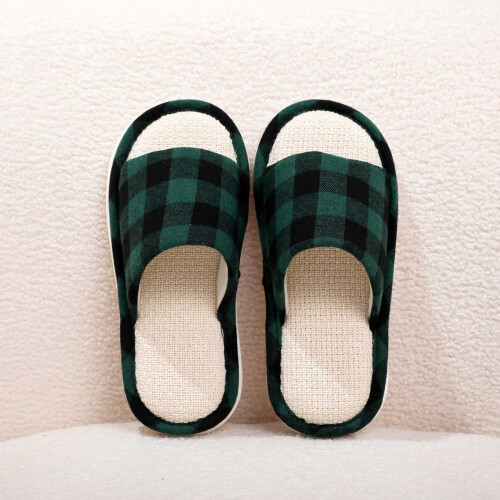 Plaid Linen Slippers Indoor Comfortable Summer Sandals 1