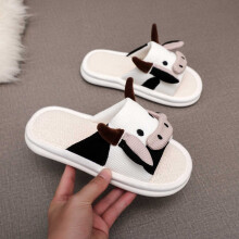 Cow Print Linen Slippers Indoor Comfortable Summer Sandals