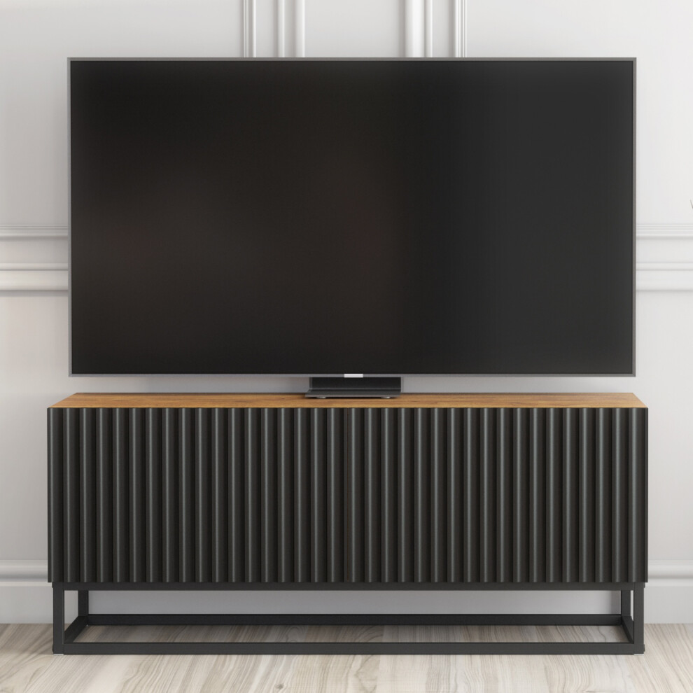 Creative Furniture Ripple 100Cm Tv Unit - Oak & Black Modern Fluted Design