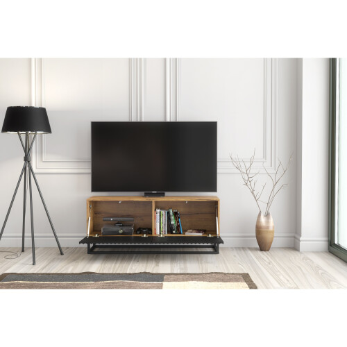Creative Furniture Ripple 100cm TV Unit - Oak & Black Modern Fluted Design 1