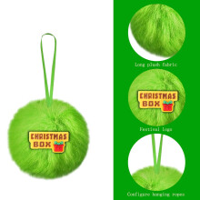 Lime Green Faux Fur Pom Pom Christmas Ornaments 12pcs