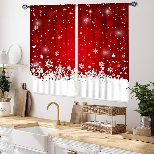 Christmas Kitchen Curtains Red White Snowflakes 2 Panels 1