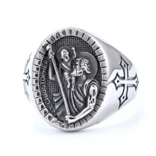 St. Christopher Cross Ring Stainless Steel Size 7-13