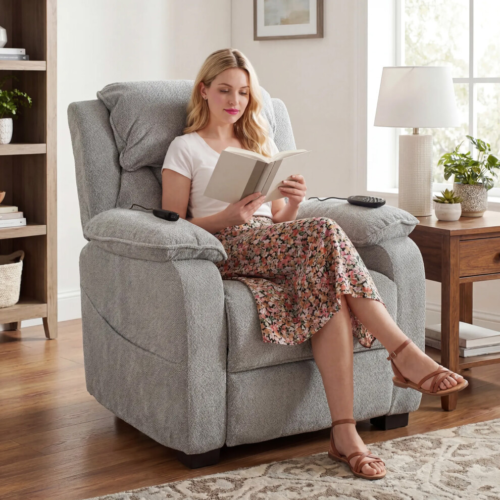 Homcom Power Recliner Chair With Massage And Heat, Spring Seat, Light Grey