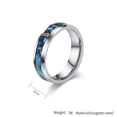 Tungsten Steel Abalone Shell Opal Ring 6mm Silver Size 11 1