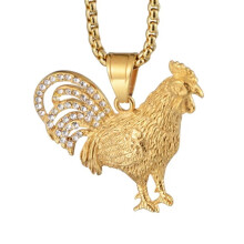 Men's Stainless Steel Rooster Pendant Necklace with Cubic