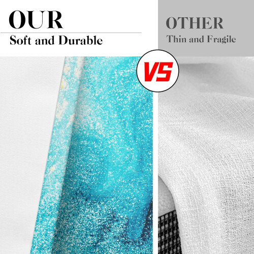 Marble Kitchen Curtains Blue Gold 36 Inch Abstract Texture 2