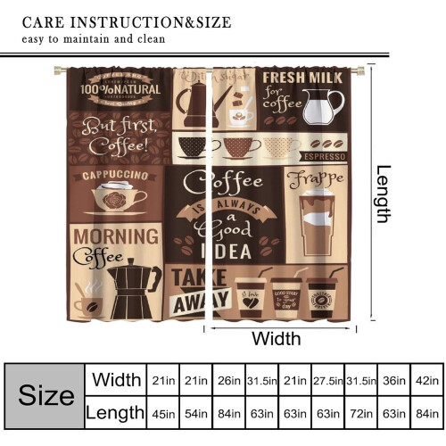 Brown Coffee Curtains Latte Pattern Rod Pocket Thermal 1