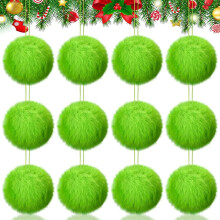 TETOU Faux Fur Pom Pom Ornaments Lime Green 12pcs